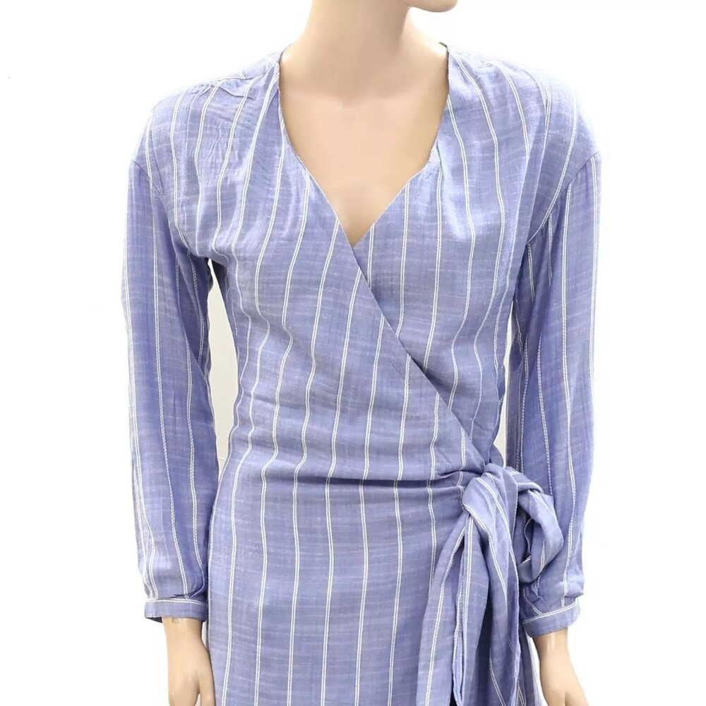 Sezane Robe Laurette Midi Dress Wrap Striped Embroidered Long Sleeve XL44 278238 - Picture 7 of 9